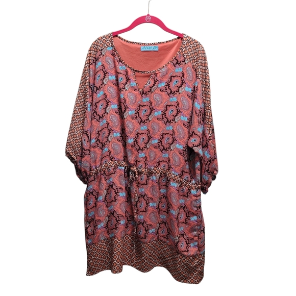 dina be Roomy Orange Black Paisley Pattern Dress - L - Picture 2 of 6